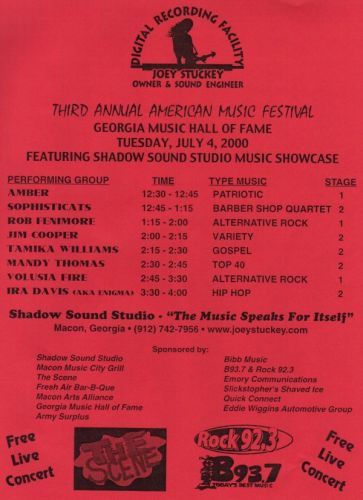 Shadow Sound Studio supporting 2000 GA Music Hall of Fame Music Festival 