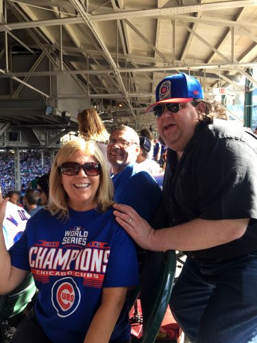Joey with our friends Cheryl and Pat at the Cubs game in Wrigley Field