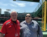 Bob with Joey on top of Green Monster in Left Field at Fenway Park