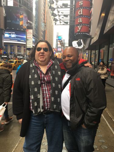 Joey with fellow Berklee student Junio Abraham in Times Square