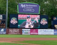Joey on Jumbotron performing for Kane County Cougars