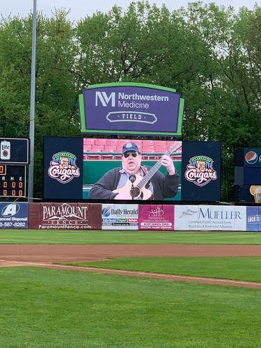 Joey on Jumbotron performing for Kane County Cougars