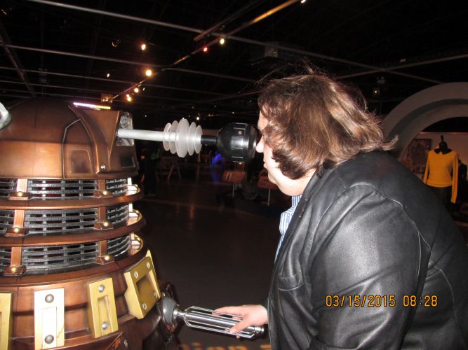 Joey facing off with a Dalek--Joey will probably win