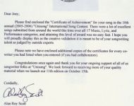 Unisong Achievement Letter